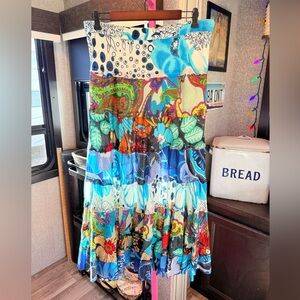 Sacred Threads Vibrant Blue and Green Maxi Skirt size Medium